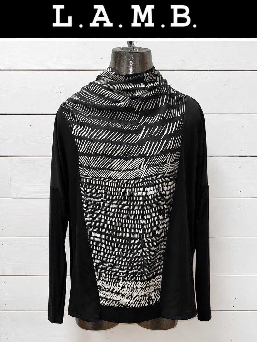 L.A.M.B. Black & White Abstract Print Draped Top – Size Small
